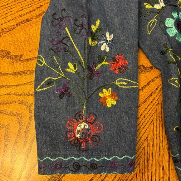 Embroidered Denim Jacket with Floral Design - Picture 7 of 12